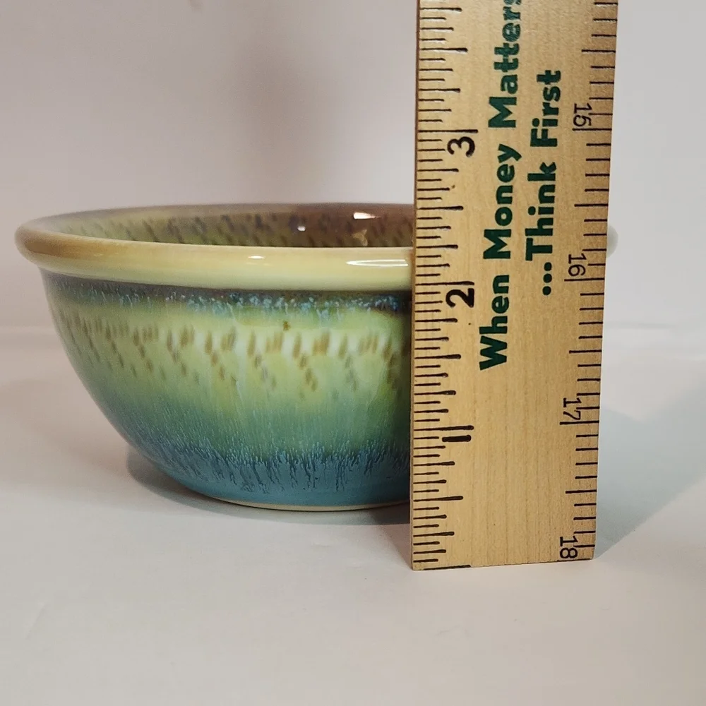 Studio Art Pottery Water Banks Bowl 5" Signed Blue Green Golden Yellow Signed - Picture 10 of 10